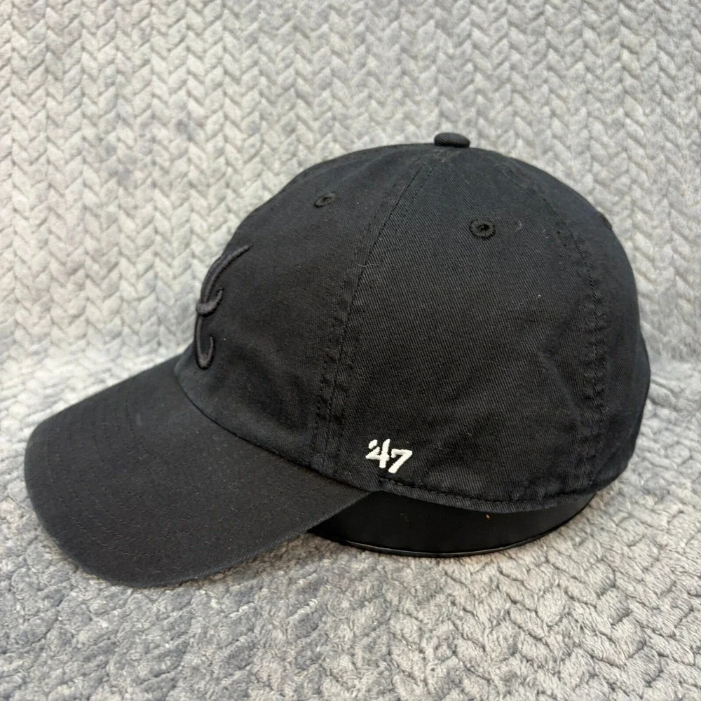 47 Brand Atlanta Braves Hat Black Tonal Logo Adjustable Dad Cap MLB 0514